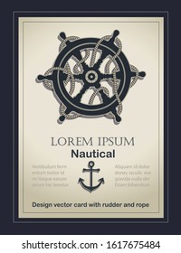 Nautical card old paper template vector with rudder and rope vector