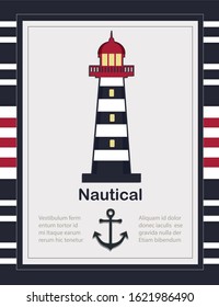 Nautical card template with Lighthouse vector
