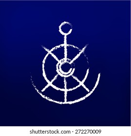 Nautical chalk icons on the dark blue background