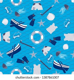 Nautical characters. Marine background. Seamless abstract vector illustration