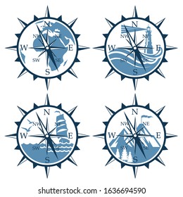 nautical collection of compass isolated on white background