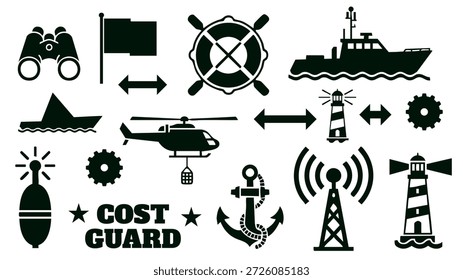 colección náutica con helicóptero de faro y ancla para símbolos de seguridad marina