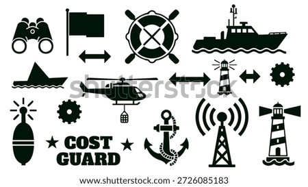nautical collection featuring lighthouse ship helicopter and anchor for marine safety symbols