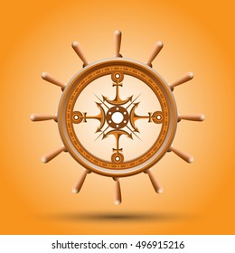 Nautical collection. Ship steering wheel. Vector illustration.