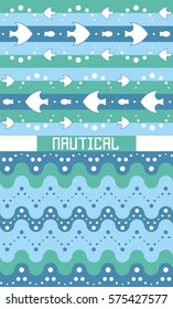 Nautical color background with fish and waves