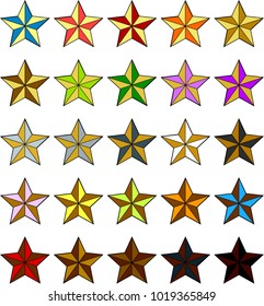Nautical colourful stars, five horizontal stars, sailor star, diffrent colour of nautical stars, Texas symbol, USA
