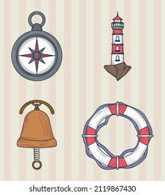 nautical compass and lighthouse icons set