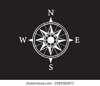 Nautical compass marine vector. Symbol, travel, compass, nautical, navigation, design. Can use for infographic, banner, poster, web design. Isolated on black background. 