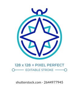 Nautical compass pixel perfect two color line icon. Vessel navigation. Maritime device indicating direction bicolor outline symbol. Duotone linear pictogram. Isolated illustration. Editable stroke