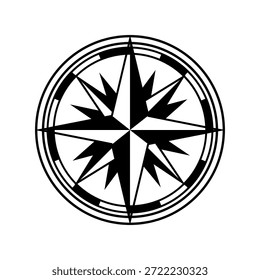 Nautical compass rose graphic design representing exploration, travel, and finding the right path with its classic black and white style, suitable for various projects