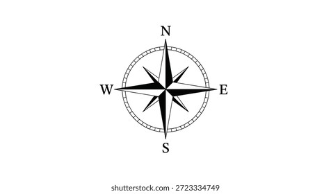 Nautical compass rose graphic features bold black and white cardinal directions with a decorative circular border for sea navigation.