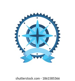 nautical compass in seal stamp with ribbon design sea ocean navigation travel underwater water and marine theme Vector illustration