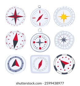 nautical compass set cartoon. west south, navigation sea, travel explore nautical compass sign. isolated symbol vector illustration
