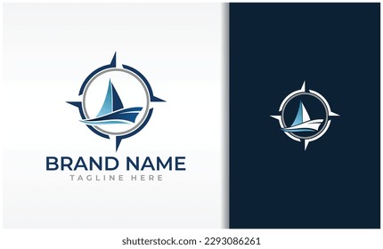 vector de diseño de icono del logotipo del barco de la brújula náutica