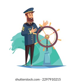 Nautical composition with doodle style human character of brave sea man on blank background vector illustration
