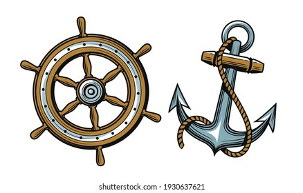 Nautical concept. Set of objects vector illustration svg