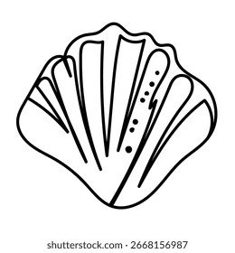 Desenho de contorno náutico de uma concha, ideal para papelaria ou impressões de estilo minimalista.