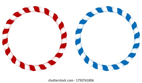 Borde de cordón o cuerda náutica en gradiente rojo y azul como vector sobre un fondo blanco aislado.