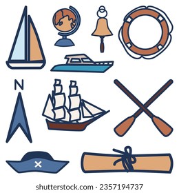 Nautical Cute Flat Line Illustration