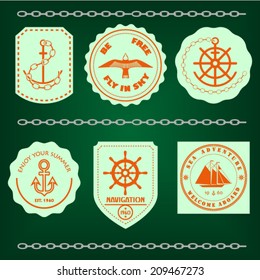 Nautical design elements stock vector green background