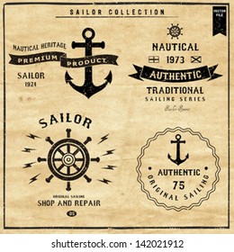 Nautical Design | Sailor vector set |Hand drawing  | T-shirt Printing | Badge Applique Label