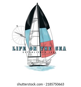 Nautical design. sketch sail graphic design. Can be used as t shirt printing design