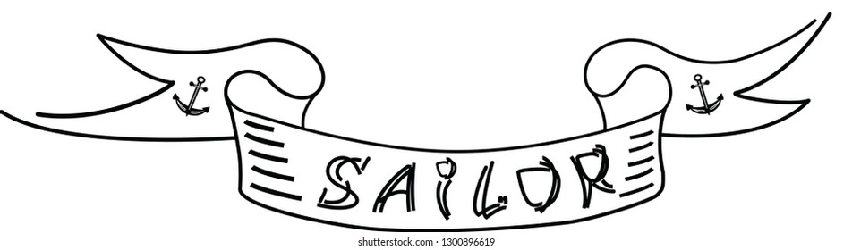 Nautical Design. Yachting and Sailor vector emblem. Sailor title by unusual original font design, Anchor label, print design, typography badge. SAILOR sign as shirt Printing. Web design icon. 