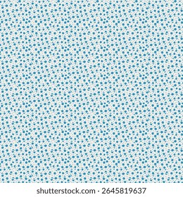 Nautical Ditsy Floral Seamless Pattern with Anchor and Heart, Blue and White Calico Vector Background