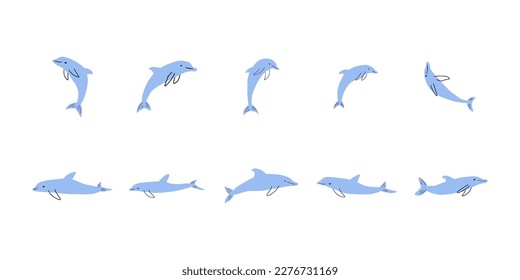 Nautical Dolphin. Sea Underwater animal. Vector illustration