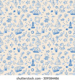 Nautical doodle seamless pattern