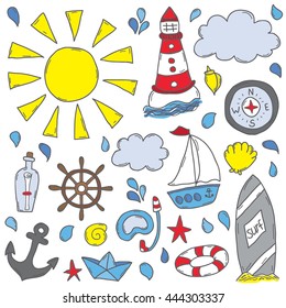 Nautical doodles - Hand drawn collection in vector