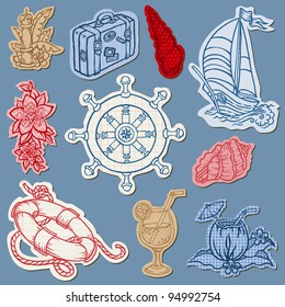 Nautical doodles on Torn Paper- Hand drawn collection in vector