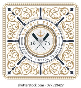 Nautical double paddle retro card with Square Frame