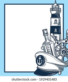 rueda del faro de sombrero de dibujo náutico