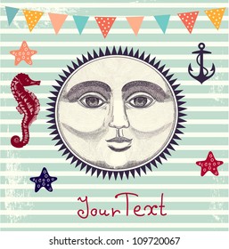 Nautical drawing vector illustration with sun