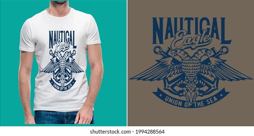 Nautical eagle t shirt design vector