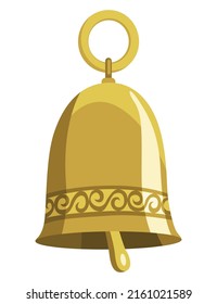 Nautical element bell or ringing. Sea vintage marine item isolated. Old-fashioned watercolor painting. Decorative vector symbol