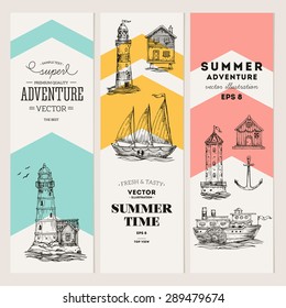 Nautical elements banner collection. Sea set. Vector illustration