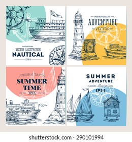 Nautical elements banner collection. Sea set. Vector illustration