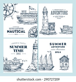 Nautical elements banner collection. Sea set. Vector illustration