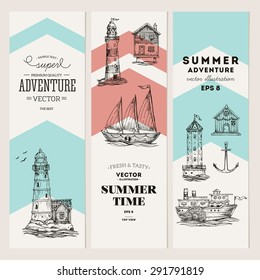 Nautical elements banner collection. Sea set. Vector illustration