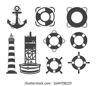 Nautical Elements. Nautical Buoy And lighthouse Symbol Icon Vector Illustration