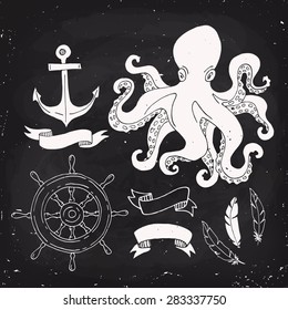 Nautical elements design. Cool vector sea related design elements. Hand drawn designs. 