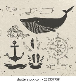 Nautical elements design. Cool vector sea related design elements. Hand drawn designs. 