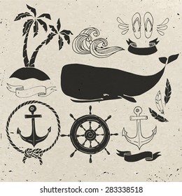 Nautical elements design. Cool vector sea related design elements. Hand drawn designs. 