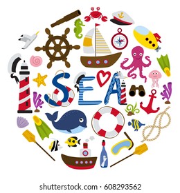 nautical elements in form of circle- vector illustration, eps
