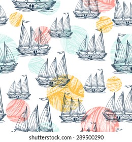 Nautical elements fun seamless pattern. Sea background. Vector illustration