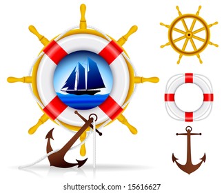 Nautical Elements - VECTOR. Summer design elements. (only gradient used, No transparency)