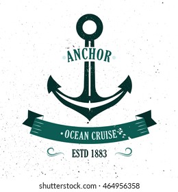 Nautical emblem. Vintage anchor logo in marine style. Perfect illustration for t-shirt print. 