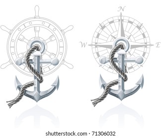 Nautical emblems with different seafaring design elements